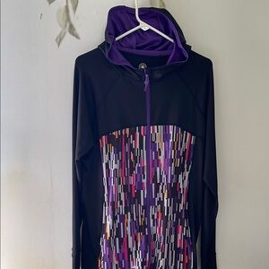 Fullbeauty SPORT Zip Front Stylish Black and Purple Pattern Hoodie Jacket